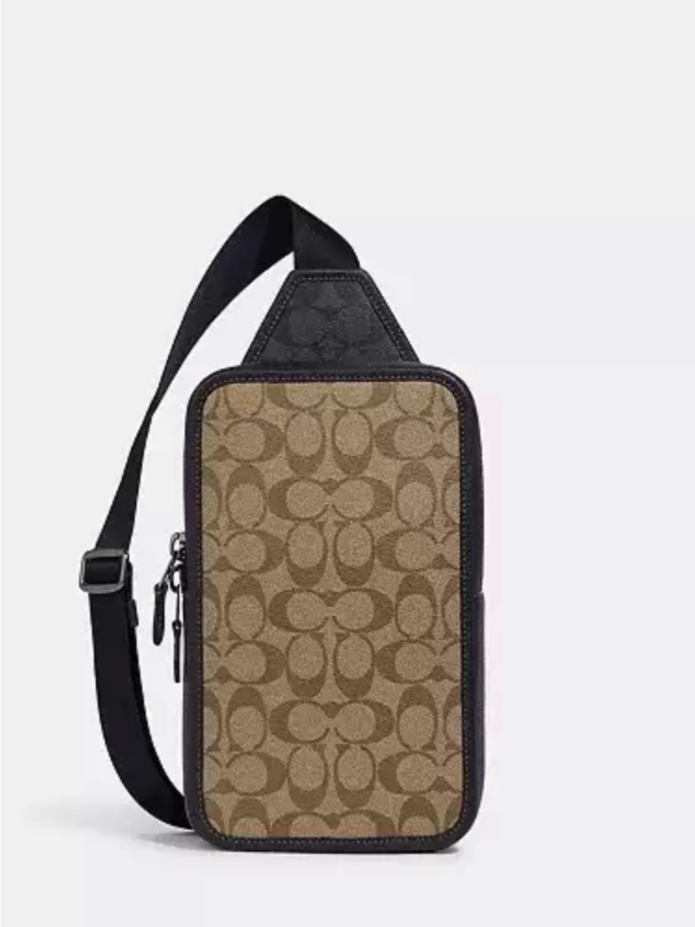 Coach Brown Signature Canvas Sling Belt Bag with Black Trim-Sullivan Pack